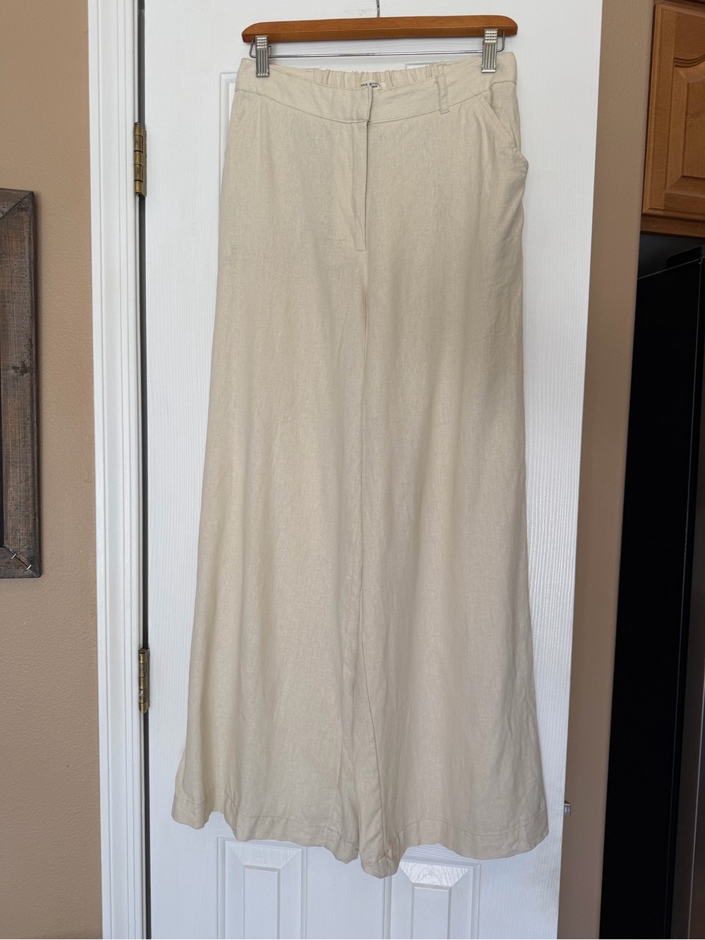 Max Studio Linen Blend Pants Womens Medium Wide Leg Ivory Coastal Neutral Beachy